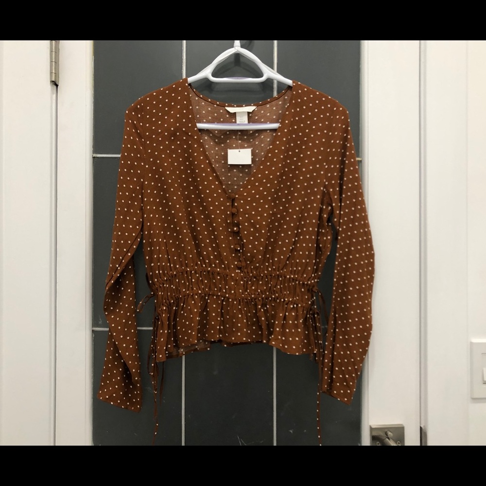New H&M Brown Polka dots Blouse Top